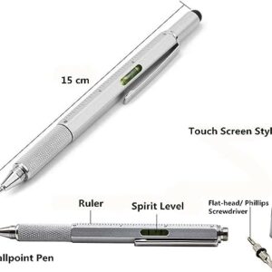 7 In 1 Tool Pen (stainless Steel Metal) Pen For Construction Tools, Gift Tool Pen, Multifunctional Technology Pen With Black Ballpoint Pen, Ruler, Handwriting Pen, Level, Screwdriver For Mens Gifts