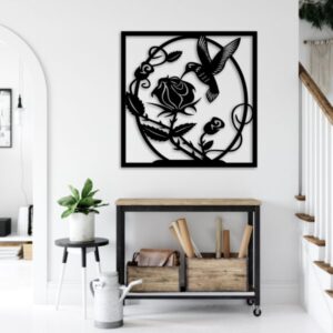 Home Decore Rose And Bird Wooden Wall Art Decor