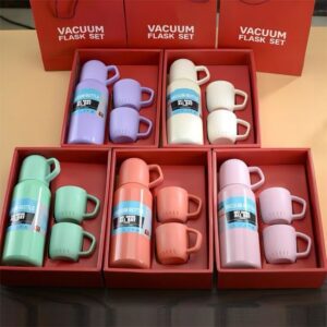 New Shape Vacuum Flask Stainless Steel Bottle With 2 Cups And Gift Box 550 Ml (direct Sip Option) (random Color)