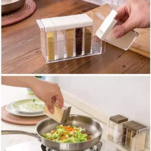 Set Of 6 Spice Jars Dispenser Masala Rack Easy Flow Storage Crystal Seasoning Box Multicolour